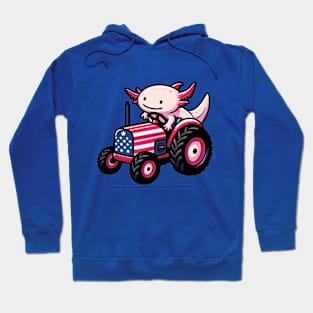 Tractor-Riding Cute Axolotl - American Spirit Hoodie